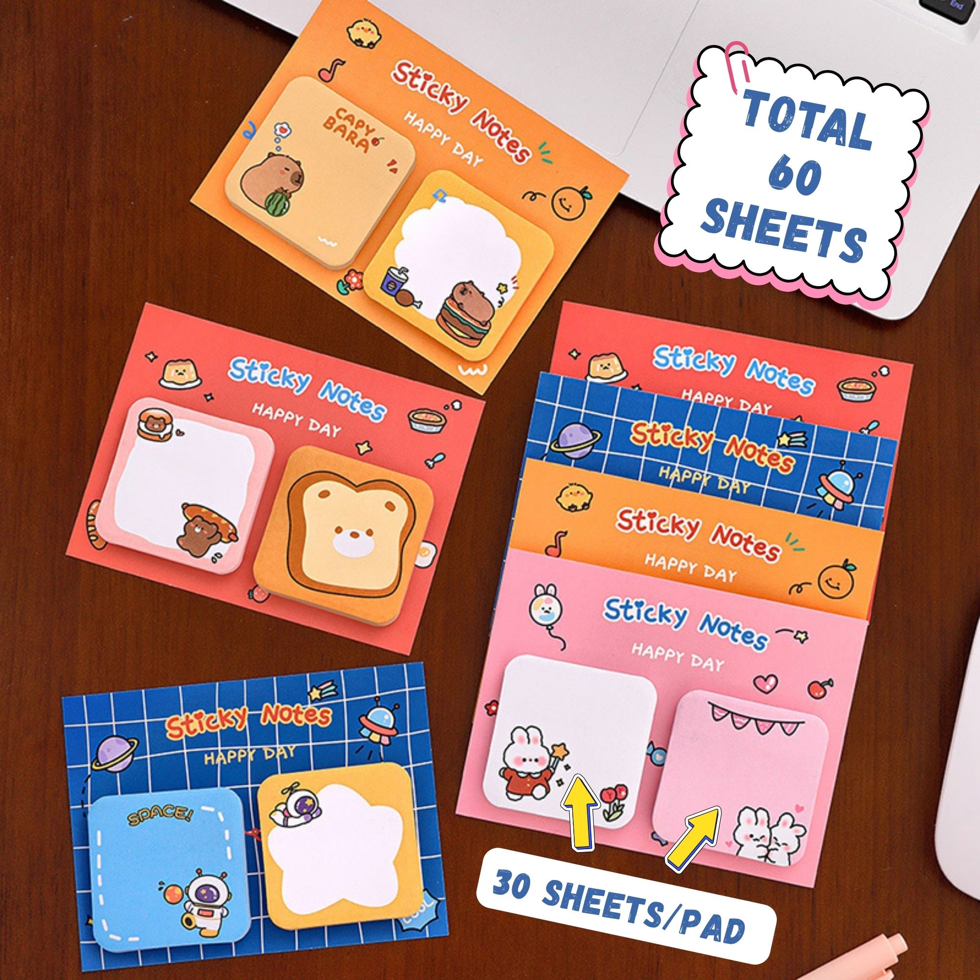 Cute Sticky Notes Cartoon Sticky Memo Pads Small Self-Stick Memo Note ...