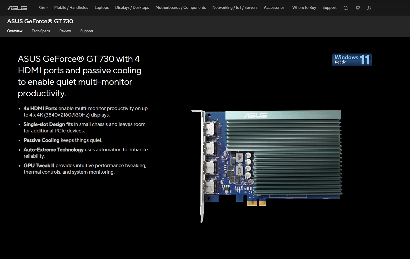 ASUS GEFORCE GT 730 2GB GDDR5 64BIT GRAPHICS CARD WITH 4 X HDMI ...
