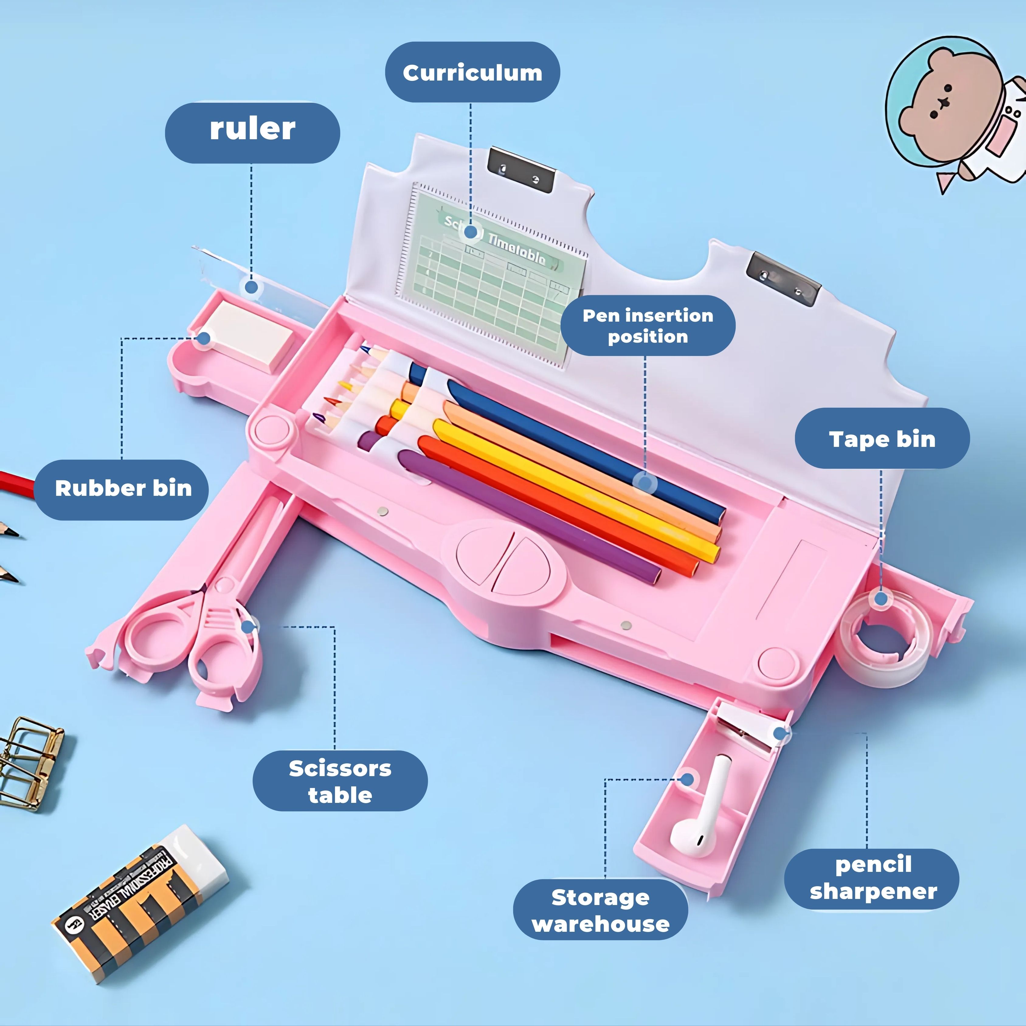 Pencil Box Cartoon Pencilcase Multifunctional Stationery Storage Box ...