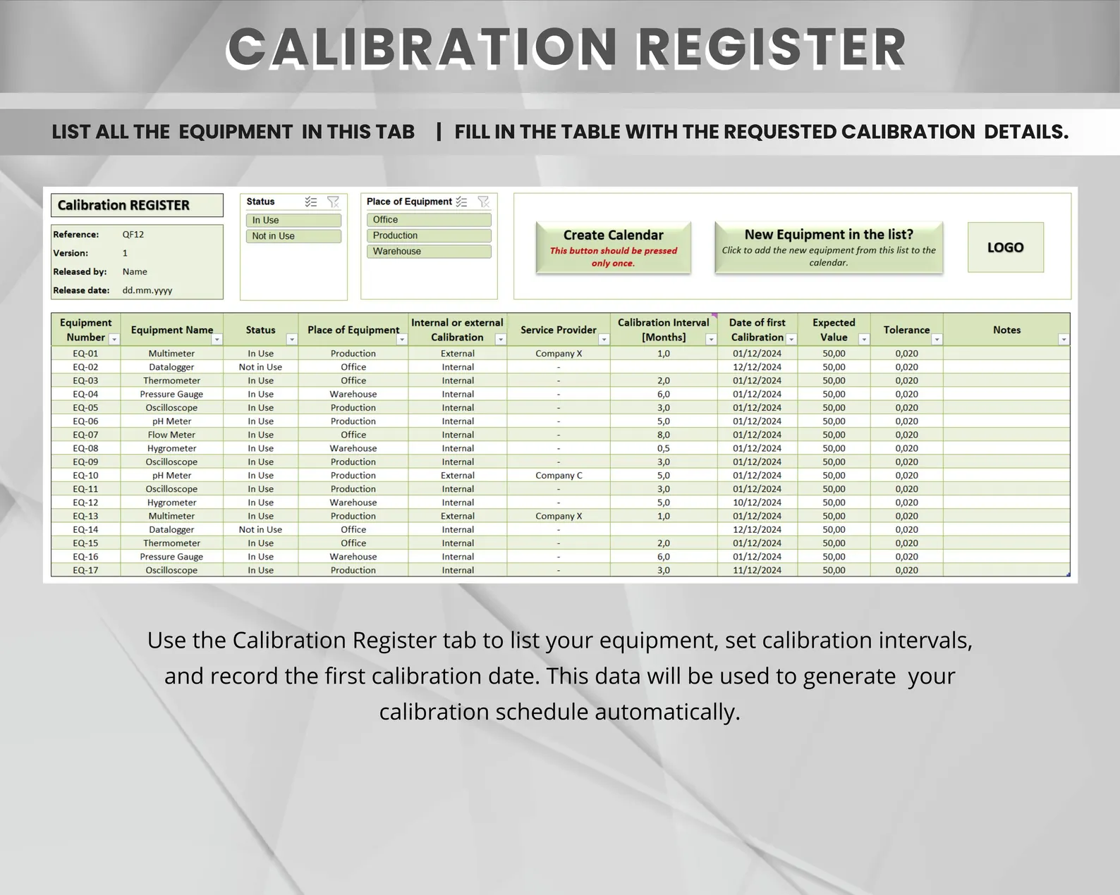 Equipment Calibration Schedule and Tracking Tool | Automated ...