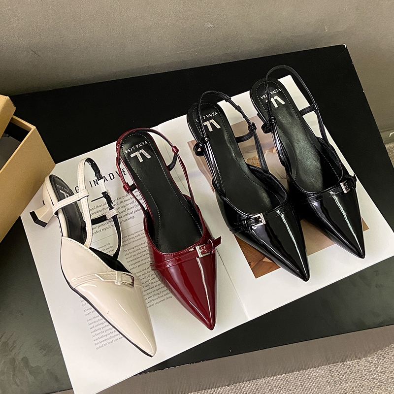 Heels For Women kulit Korea Retro Pointed Low Heel 2 Inches Claret ...