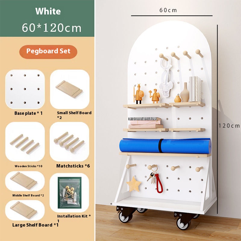 Rak Papan Peg Mobile solid wood pegboard board rak living room storage ...