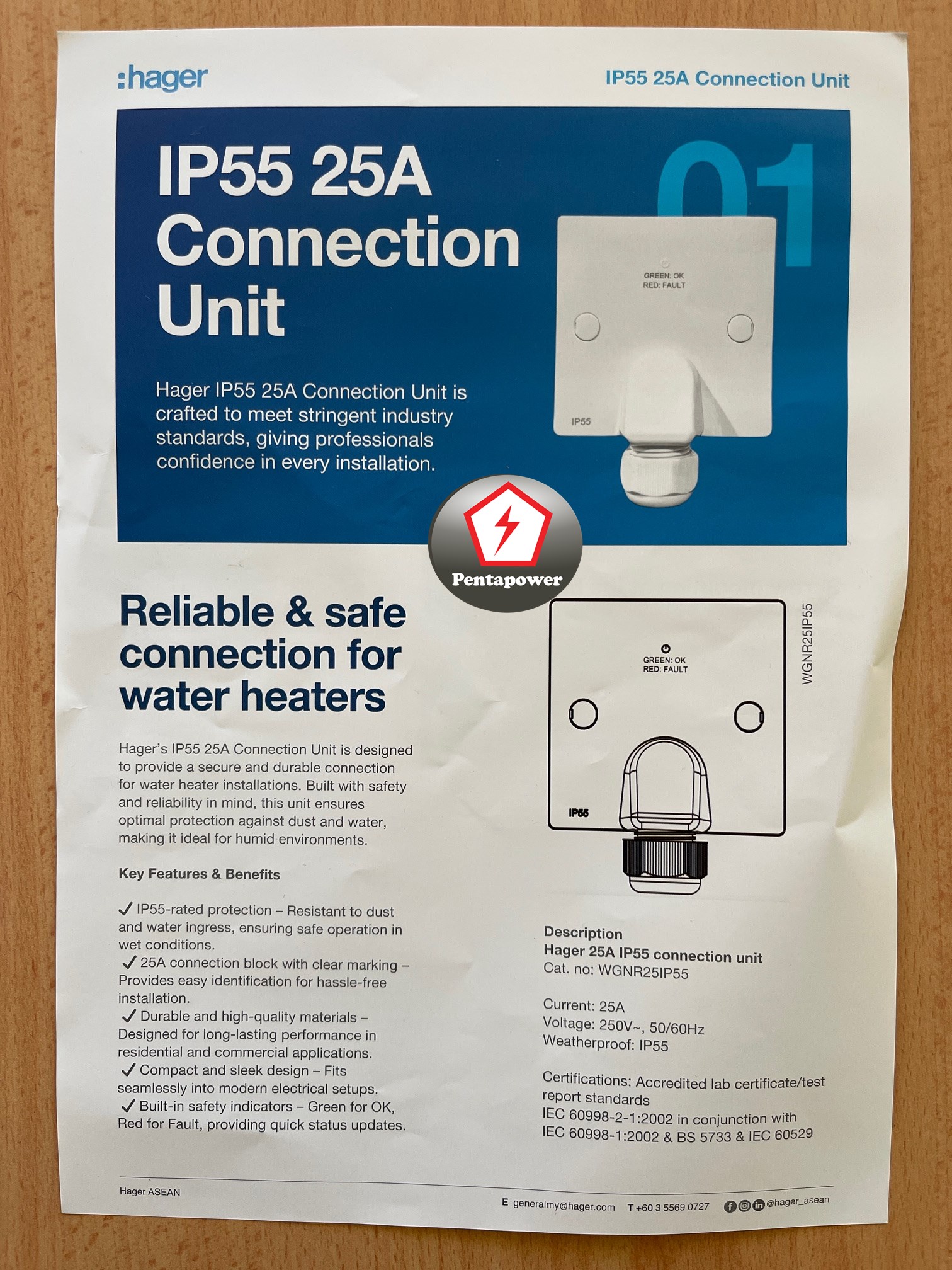 HAGER WGNR25IP55 IP55 Weatherproof Connection Unit for water heater ...