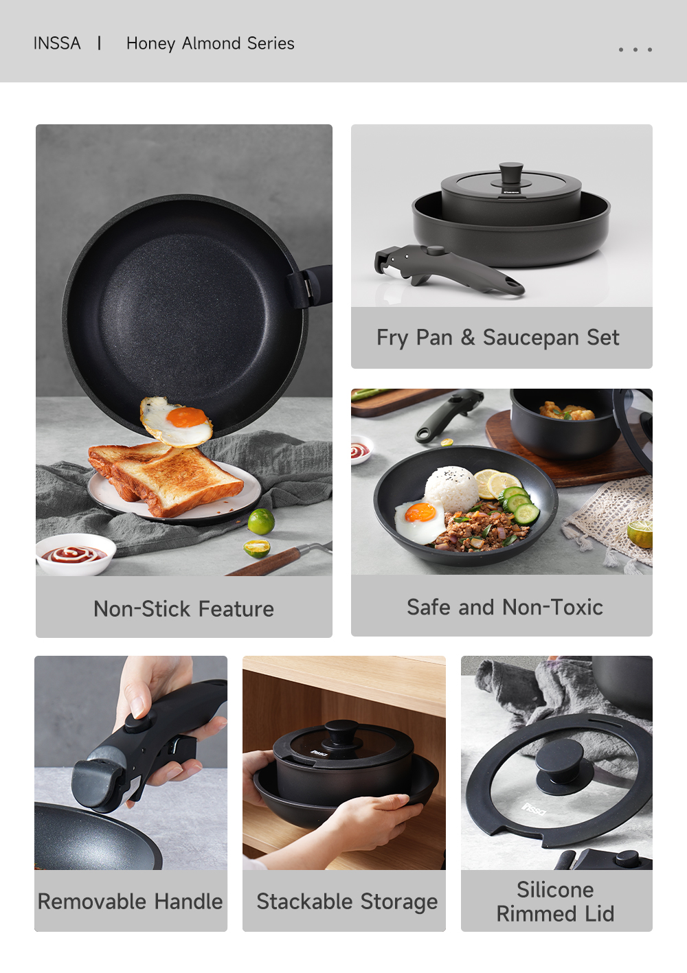 Simplus Detachable 4pcs Cookware Set丨24cm Frying Pan 18cm Saucepan with ...