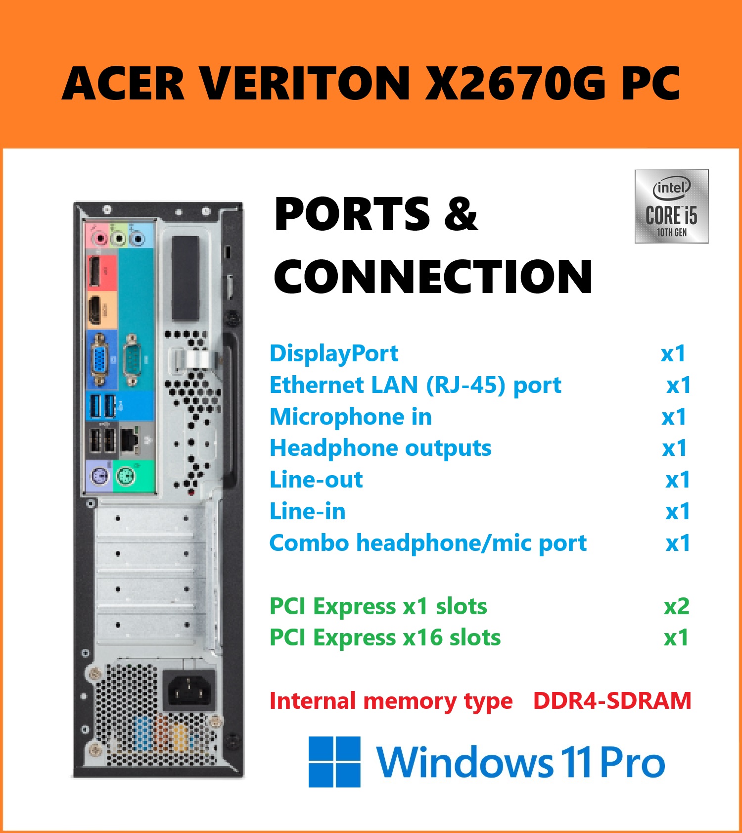 ACER VERITON X2670G PC WITH INTEL i5 10TH GEN PROCESSOR/8GB RAM/256GB ...