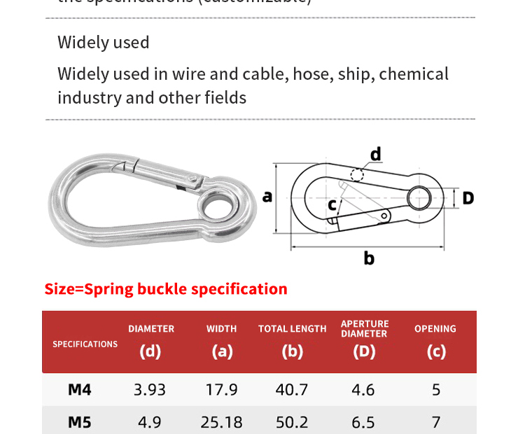 304 Stainless Steel Screw Spring Snap Hook /Spring Buckle with Loop ...