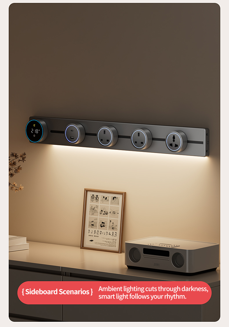 HAIKO Smart Display Power Track Socket Strip with Touch Light Slide ...