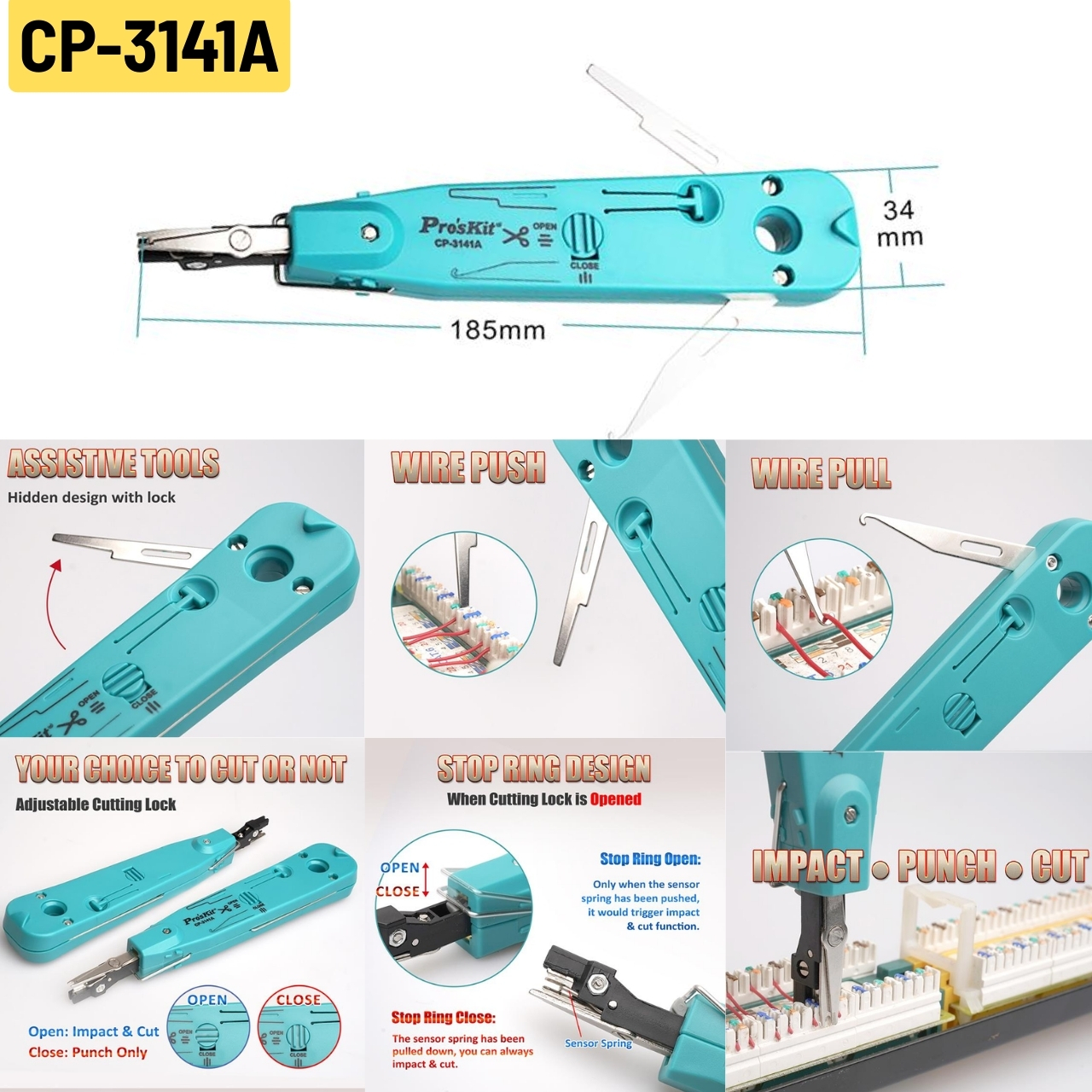 Pro’sKit Punch Down Tool CP-3141A CP-3145B CP-3152 Network Cable Wire ...