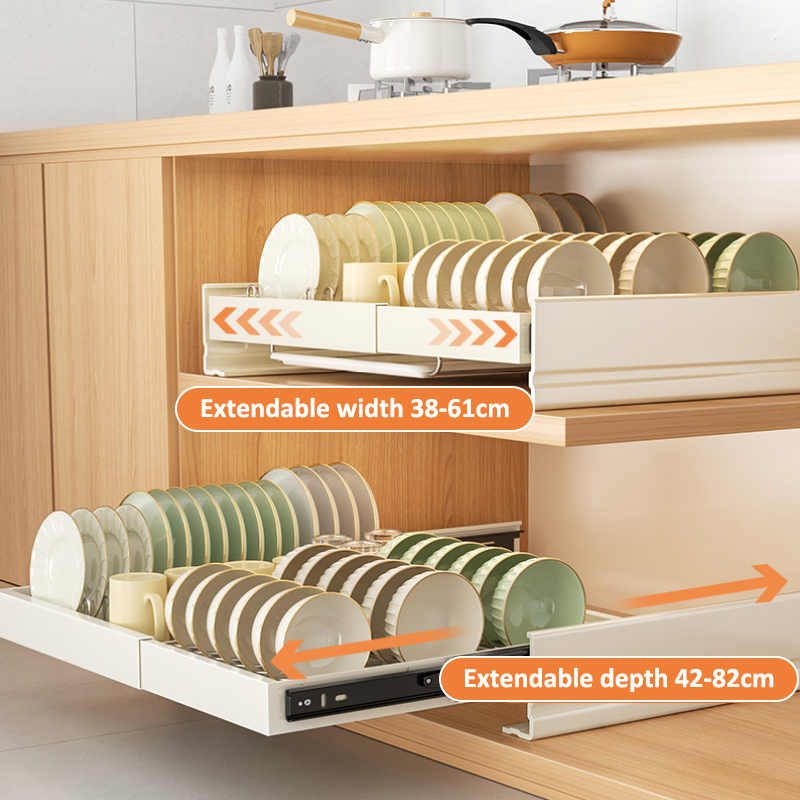 GSlife Adjustable Pull-out Dish Rack Drawer Storage Cabinet Built-in ...