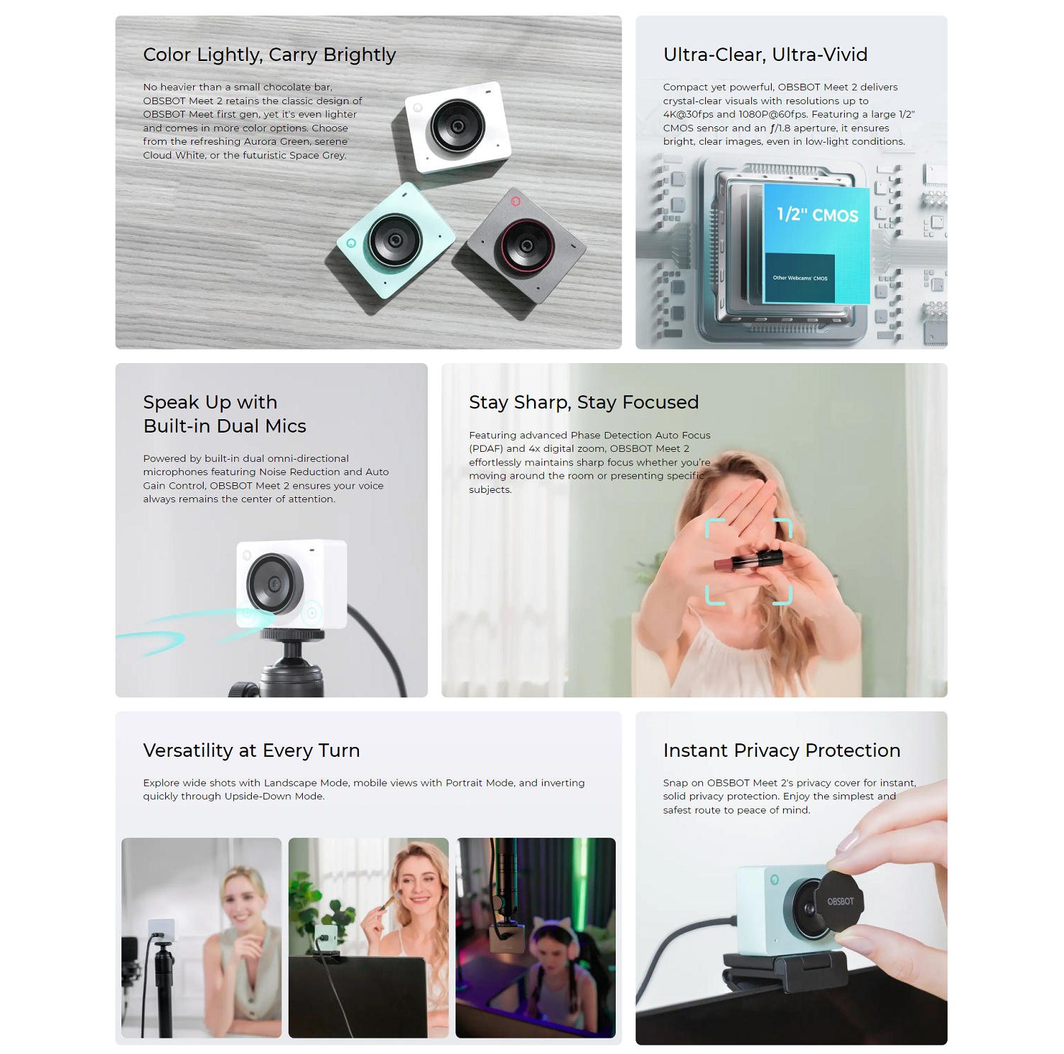 OBSBOT MEET 2 AI-POWERED 4K WEBCAM WITH AI AUTO FRAMING, FAST AUTO ...