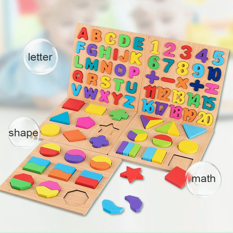 Wooden Jigsaw Board Toys Kids Early Educational 3D Alphabet Number ...