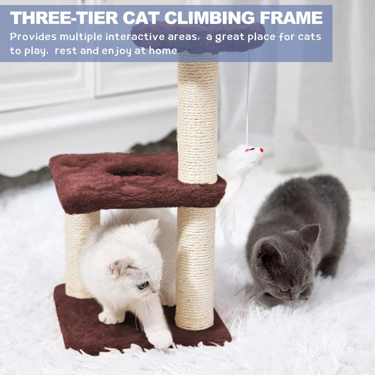 SISAL 3 Layer Mini Square Cat Climbing Tower Cat Tree Scratching Post ...