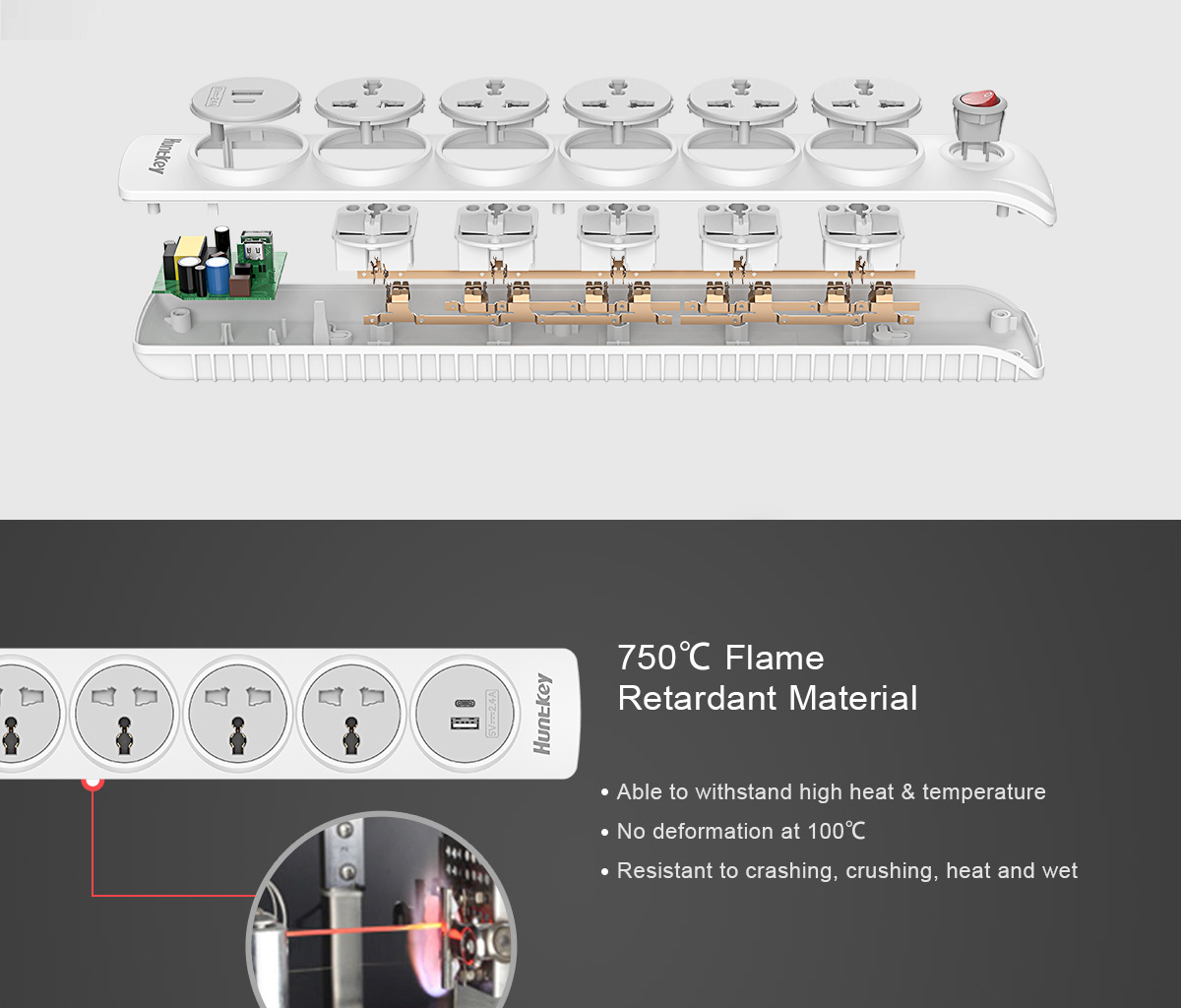 HUNTKEY SZN607C POWER STRIP SURGE PROTECTOR 5 UNIVERSAL PLUGS + 1C1A