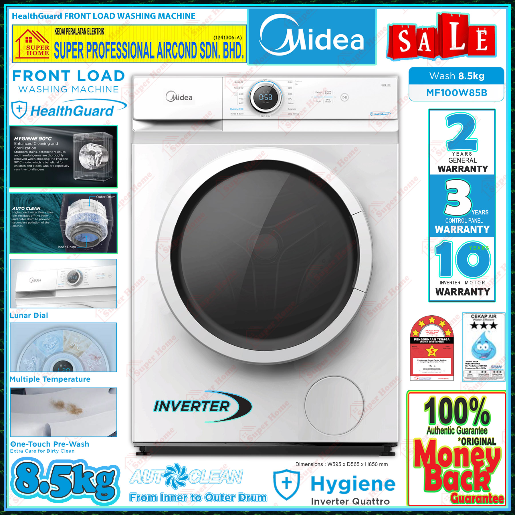 Midea Front Load Washer Machine MF100 Series 1200RPM 15MIN QUICK WASH