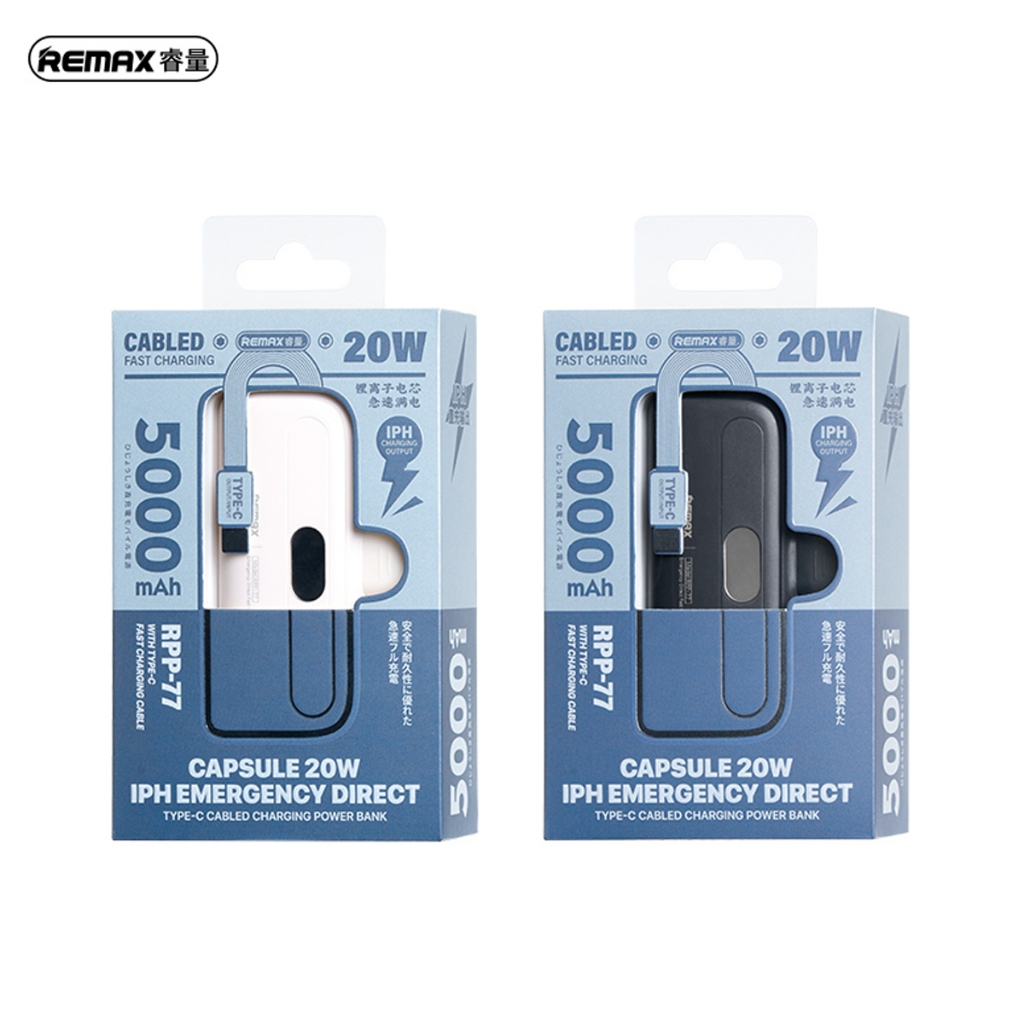 Remax Mini PowerBank Fast Charging 20W with 5000mAh (IPH/Type-c) RPP-76 ...