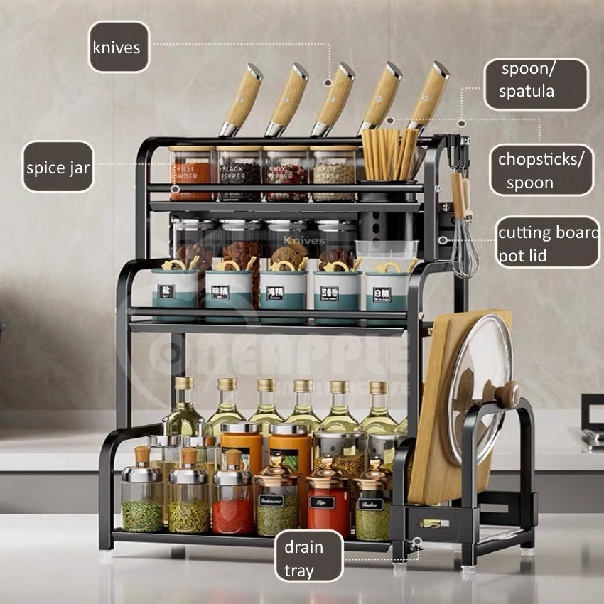 NEW UPGRADE 2/3 layer Spice Rack Kitchen Stainless Steel Seasoning ...