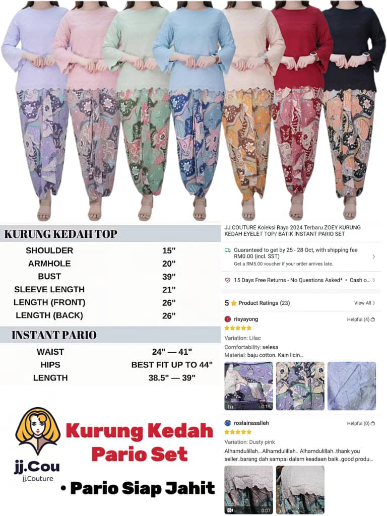 JJ COUTURE ZOEY KURUNG KEDAH EYELET TOP/ BATIK INSTANT PARIO SET(Baju ...