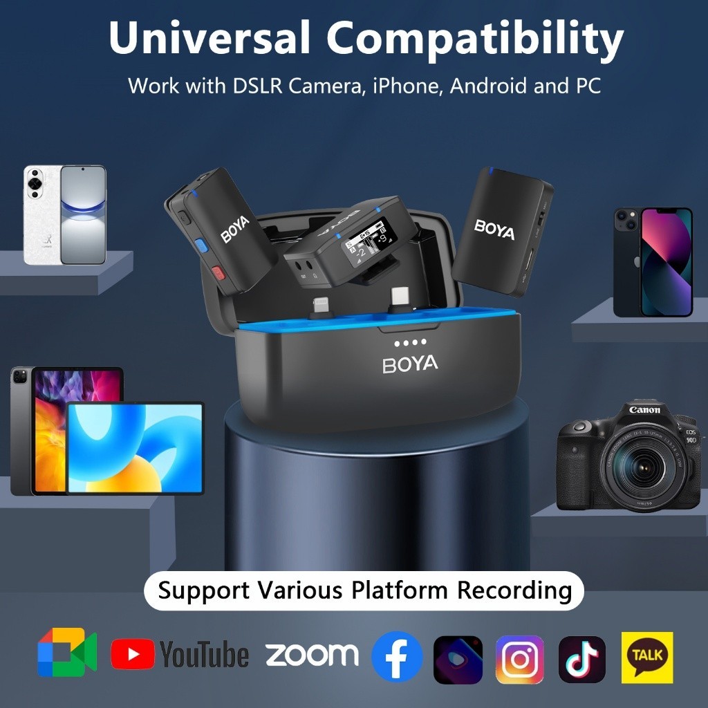 BOYA BOYAMIC All-in-One Wireless Mic with On-Board REC Support 3-Device ...