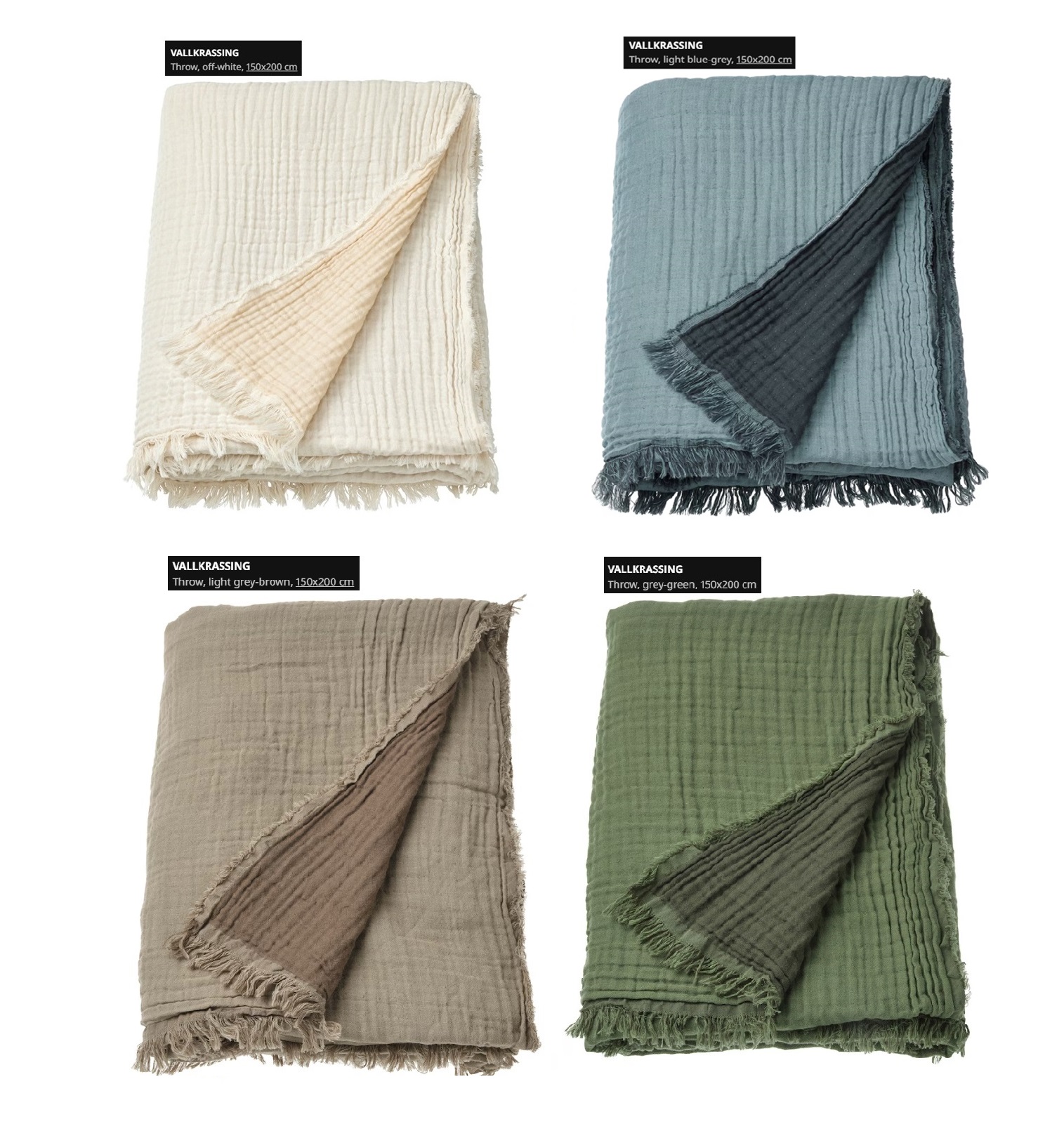 IKEA-VALLKRASSING Throw Blanket Soft 100% Cotton Selimut