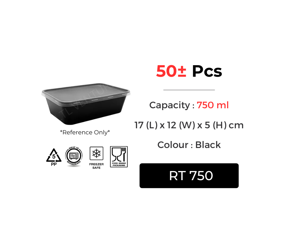 (50Pcs) PP Black Rectangular/Rectangle Plastic Container with Lids ...