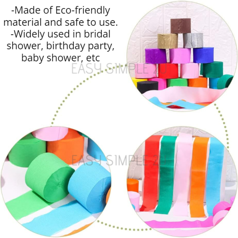 (1Set) Kertas Krep Hari Jadi Hiasan Parti Crepe Paper Rolls Streamers ...