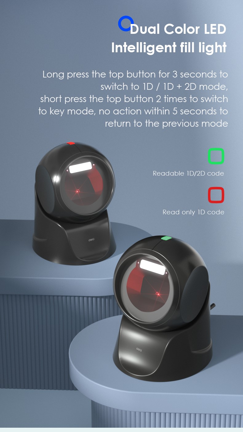 Deli Stand Barcode Scanner 1D 2D LED Table QR Code Scanner Phone QR ...