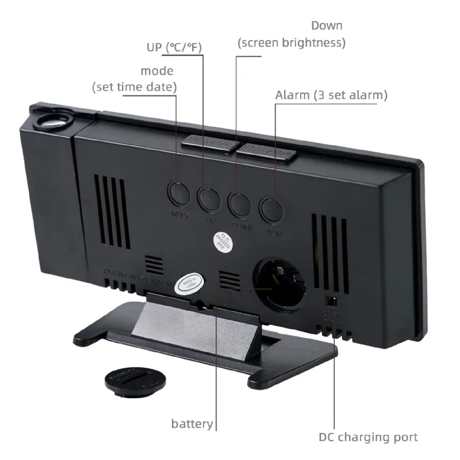 LED Digital Alarm Clock Projection Clock Ceiling with Time Temperature ...