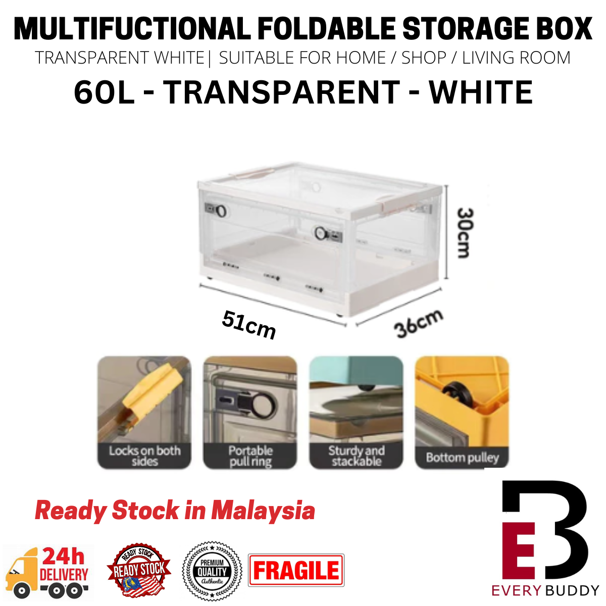 120L Foldable Storage Box With Lid & Wheels Large Capacity Multipurpose ...