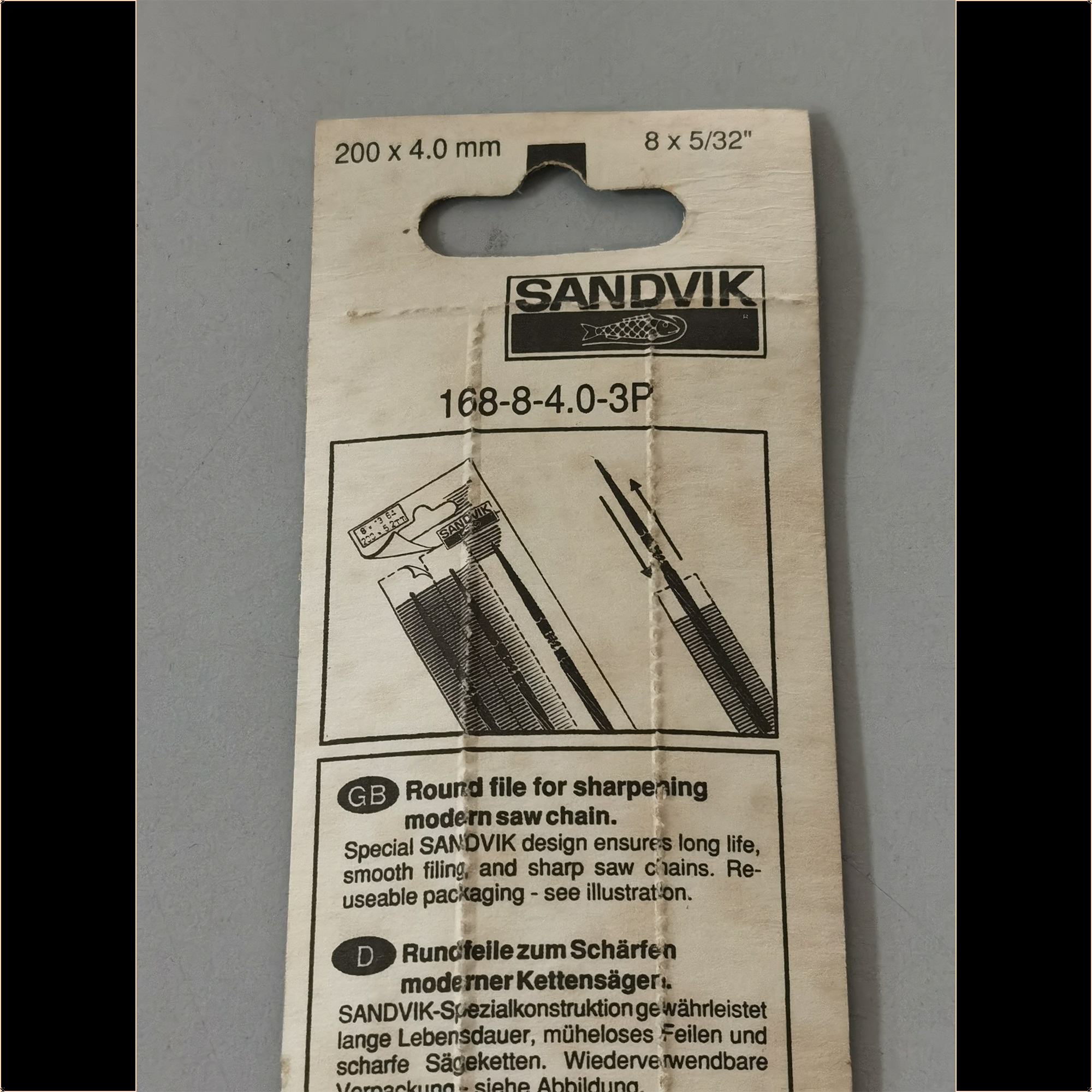 SANDVIK (Sweden) Round Chainsaw File 4mm dia. x 200mm L 168-8-4.0-3P ...