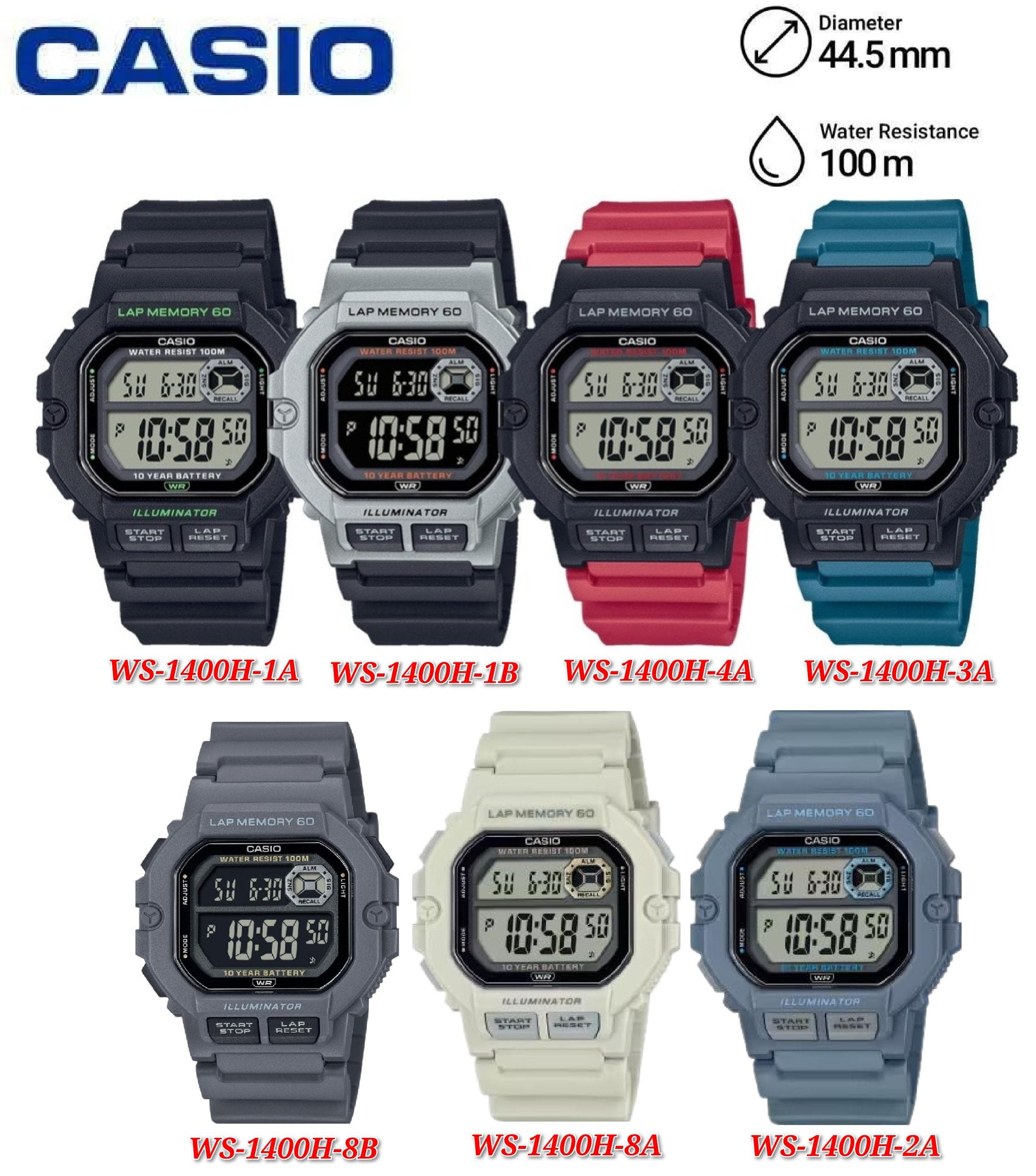 Casio WS-1400H Series Men's Sport Gear Digital with Resin Band Watch ...