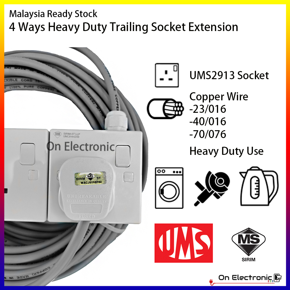 4 WAY HEAVY DUTY TRAILING SOCKET EXTENSION SOCKET 70/076 x 3C Flexible ...