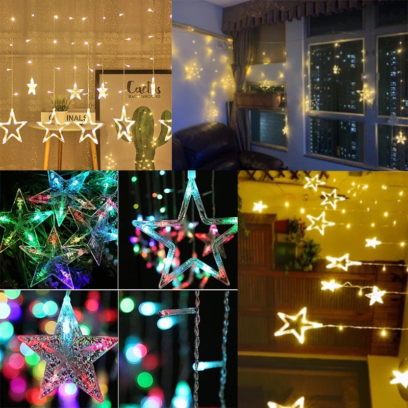 Lampu Raya 5 Meter Hair Raya Lights 158Led Led Star Moon Lights Curtain ...