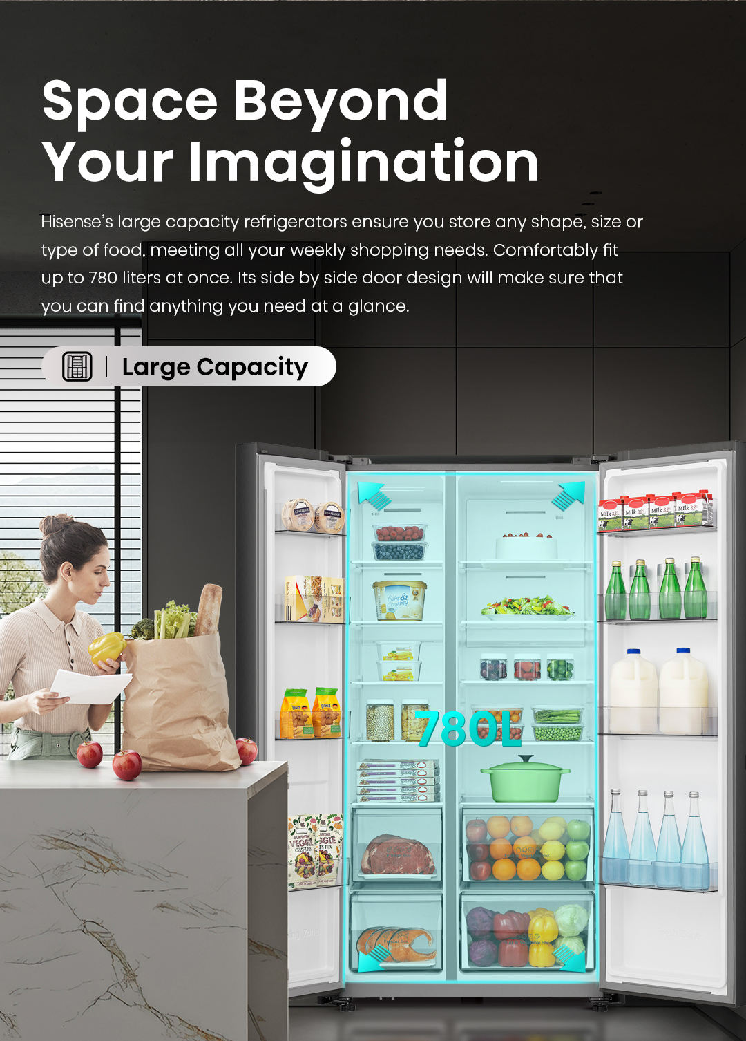 Hisense Side By Side 2 Door Inverter 780L Refrigerator Fridge Black ...