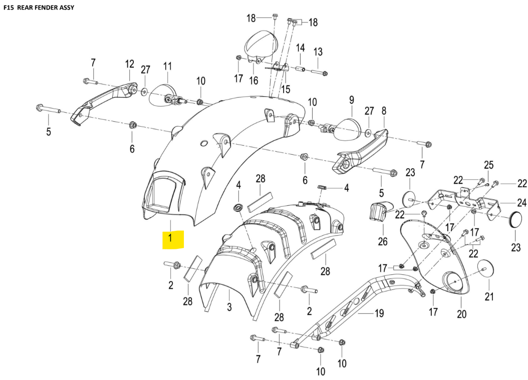 [Spare Parts Order] Keeway K-Light 202 REAR FENDER,BLACK N4 (Part No ...