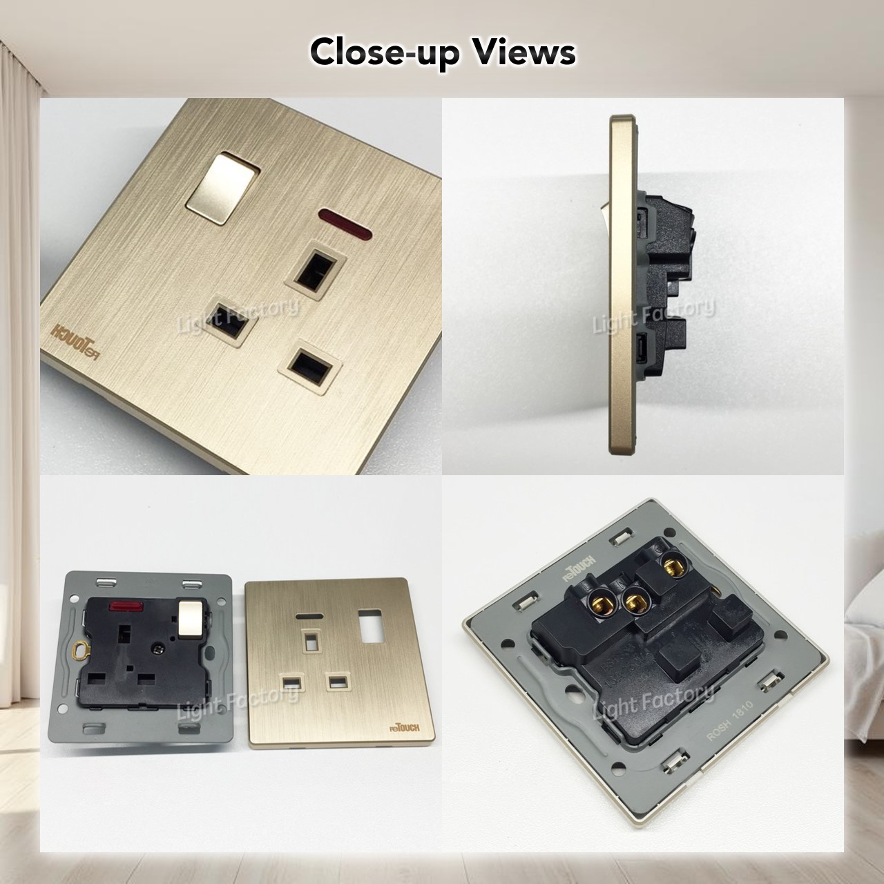 [GOLD] reTouch Ultra Rimless Wall Switch 13A 15A 20A Socket Multiple ...