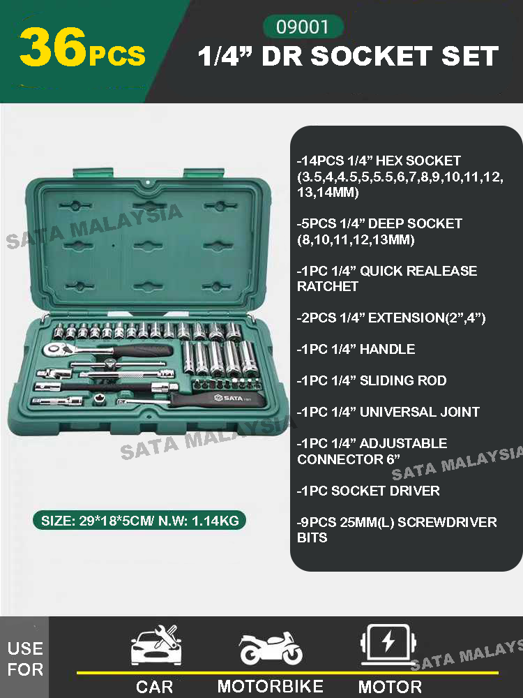 SATA 1/4" 36 PCS 1/4" DR Socket Set SATA Tools Set 1/4" High Quality ...