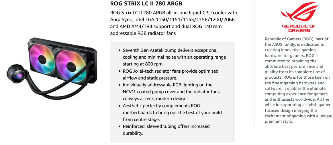 Asus ROG STRIX LC II & III 280mm / 360mm ARGB All In One AIO Liquid CPU ...