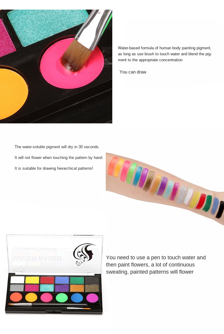 18 Colors Face Body Paint Kit with 2 Brushes Safe Non-Toxic Facepaints ...