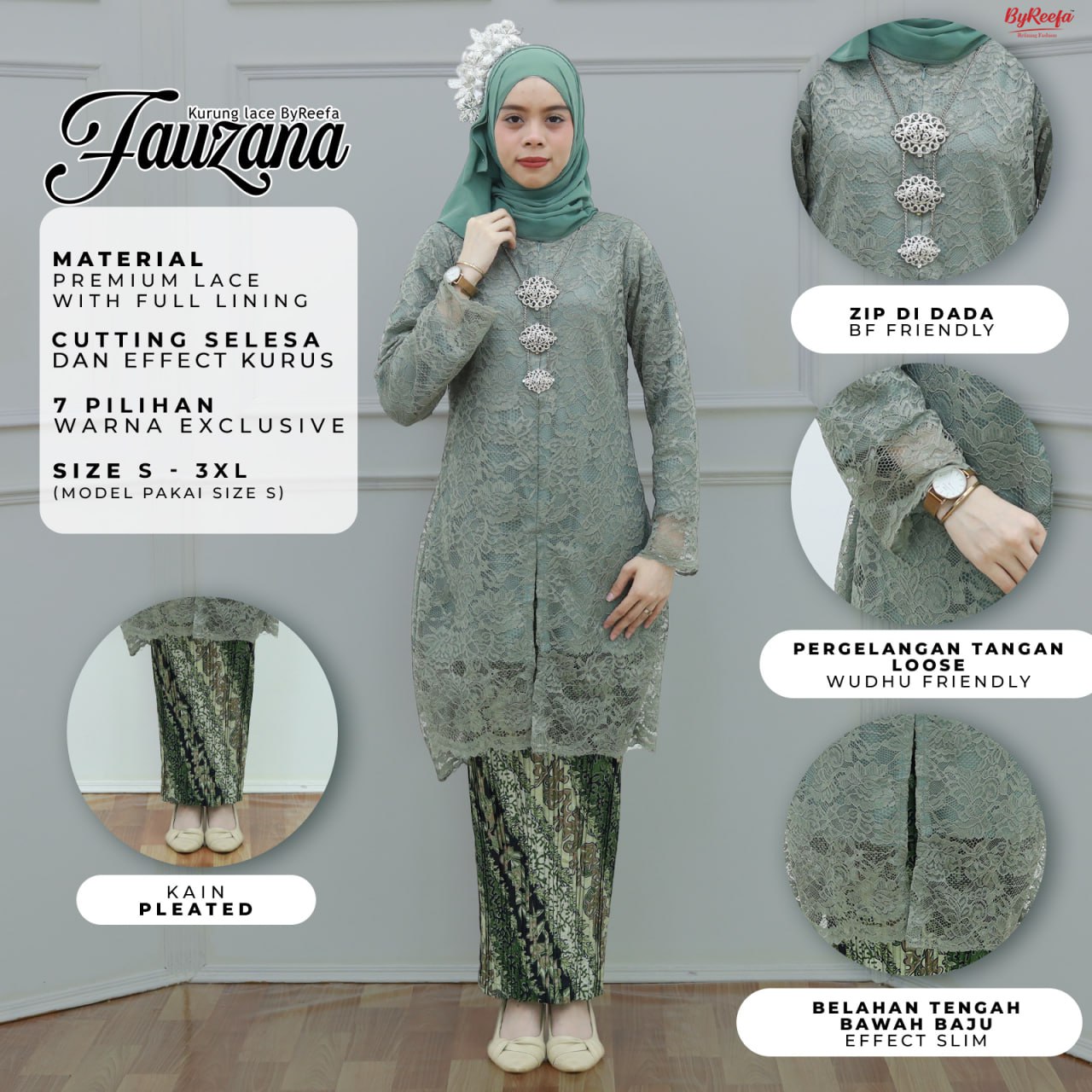 ByReefa Kurung Lace FAUZANA Premium Lace with Lining Kain