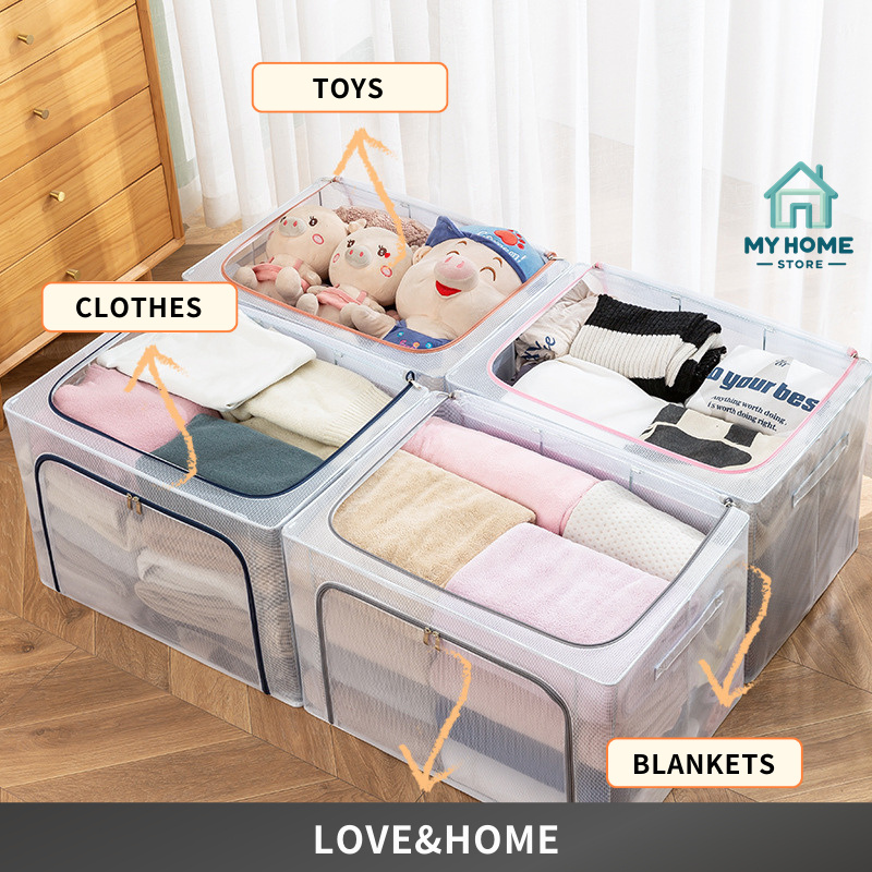 PVC storage box transparent foldable steel frame storage box with lid ...