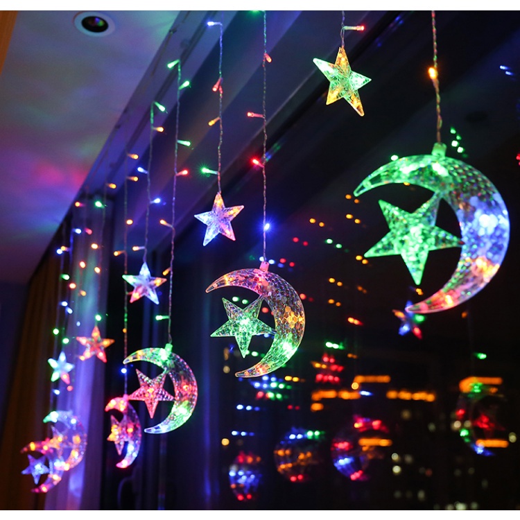 4M 138 LED Star Moon Curtain String Lights 8 Modes Decorations for Eid ...