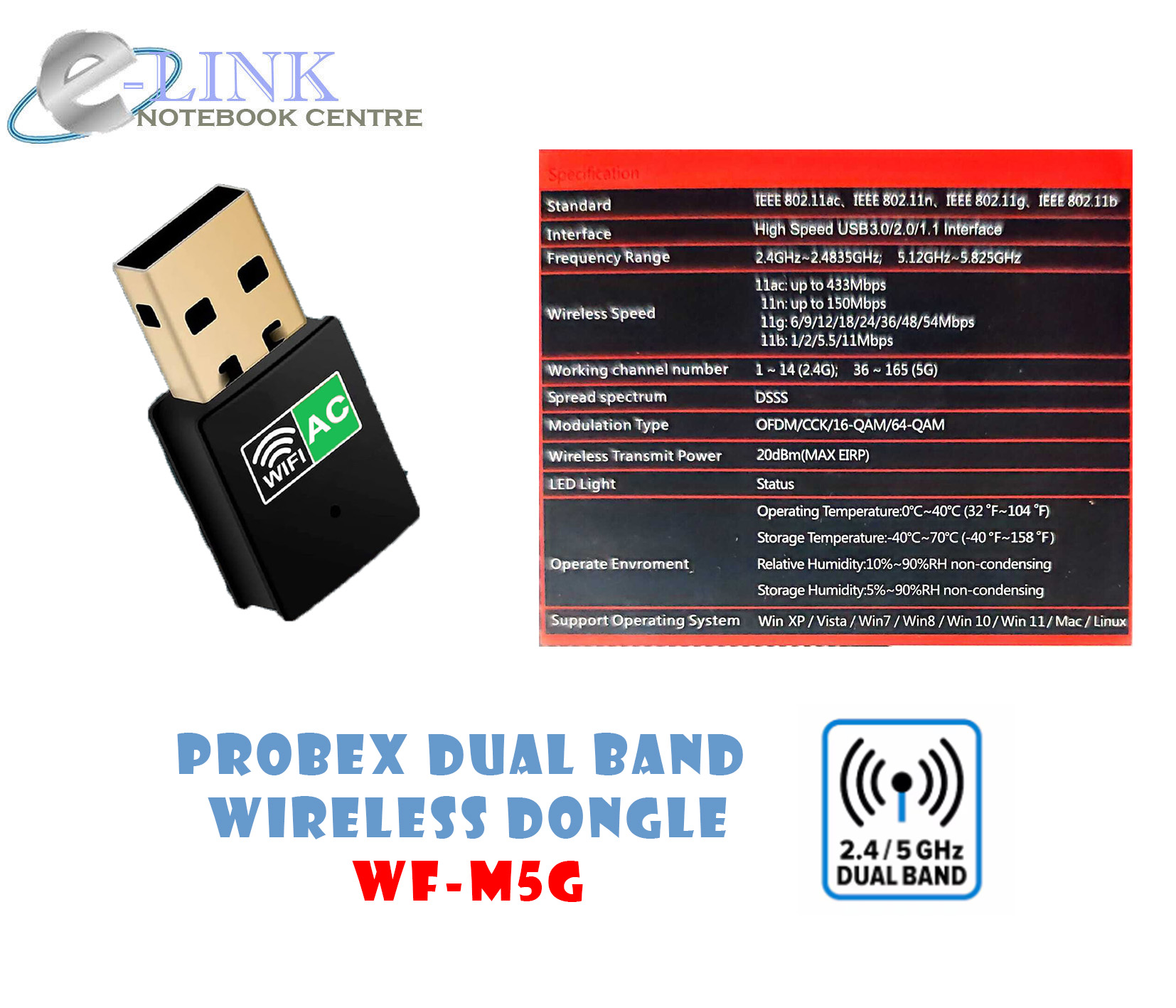 PROBEX WF-M5G DUAL BAND 2.4ghz / 5ghz Wireless Adapter | Shopee Malaysia