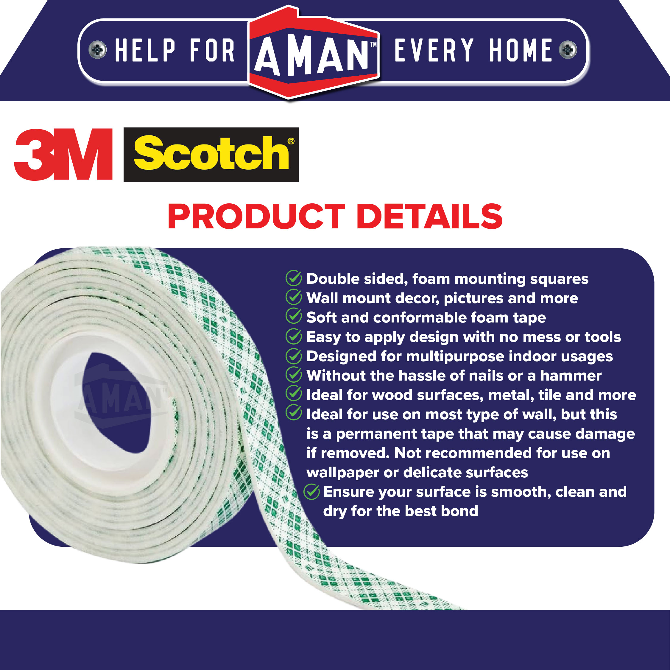 3M SCOTCH Permanent Double Sided Tape Mounting Tape Adhesive Tape