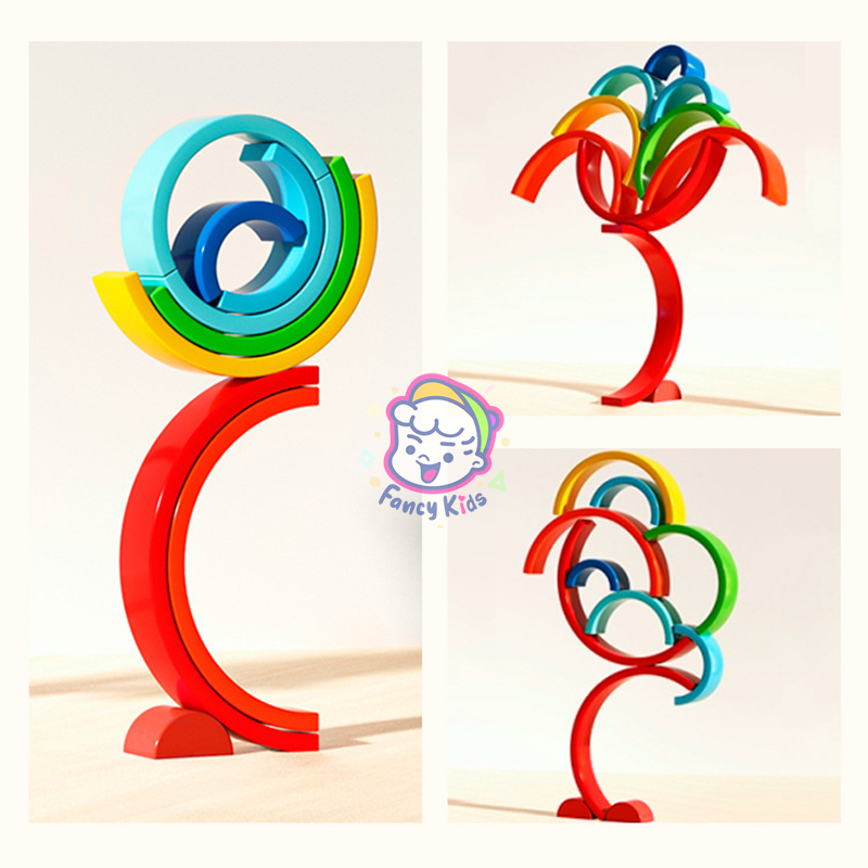 Wooden Rainbow Stacking Blocks 4in1 Set/Montessori Arch Building Toy ...