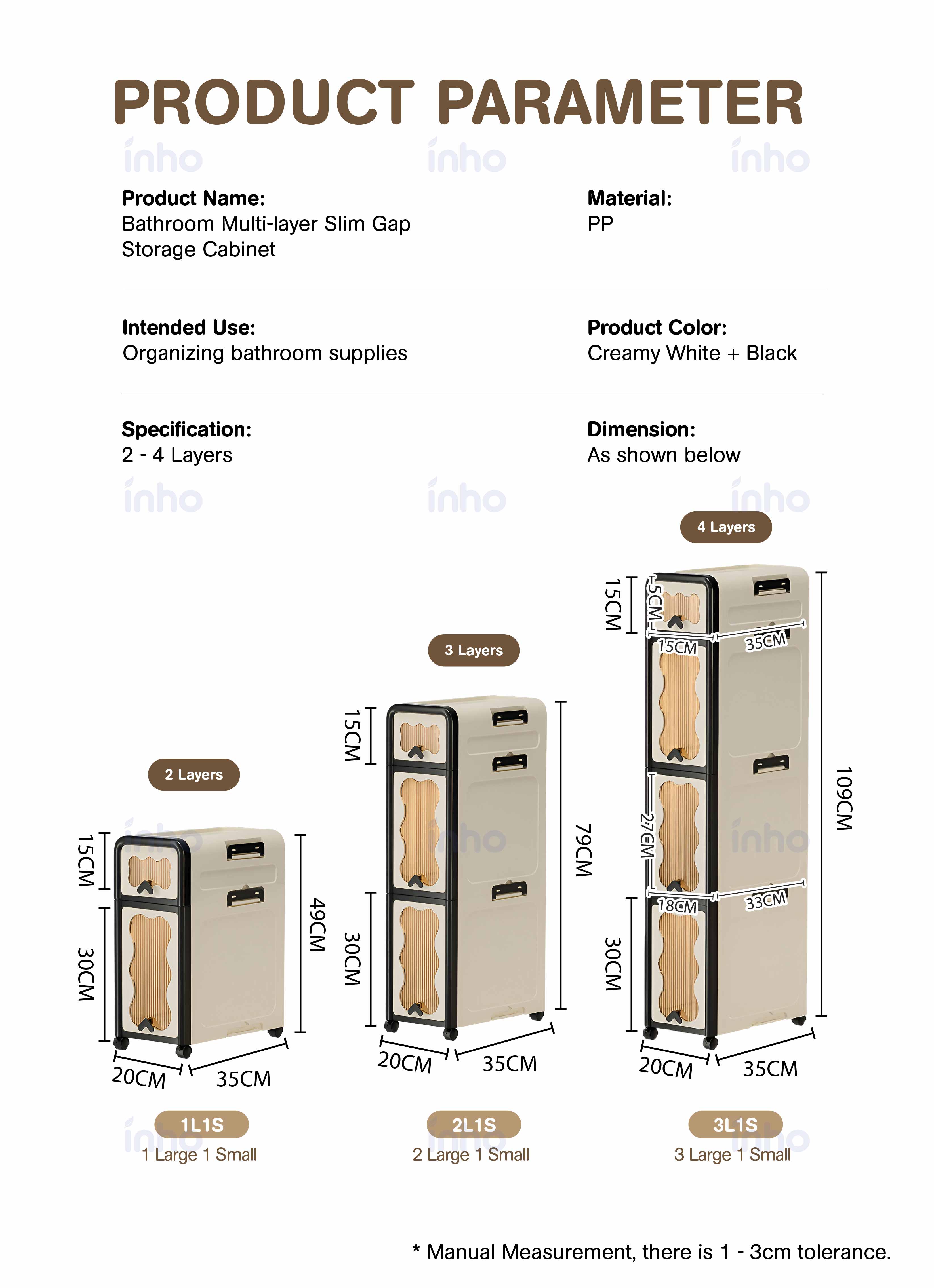 INHO L20cm (2-4 Layers) Slim Foldable Narrow Bathroom Storage Cabinet ...
