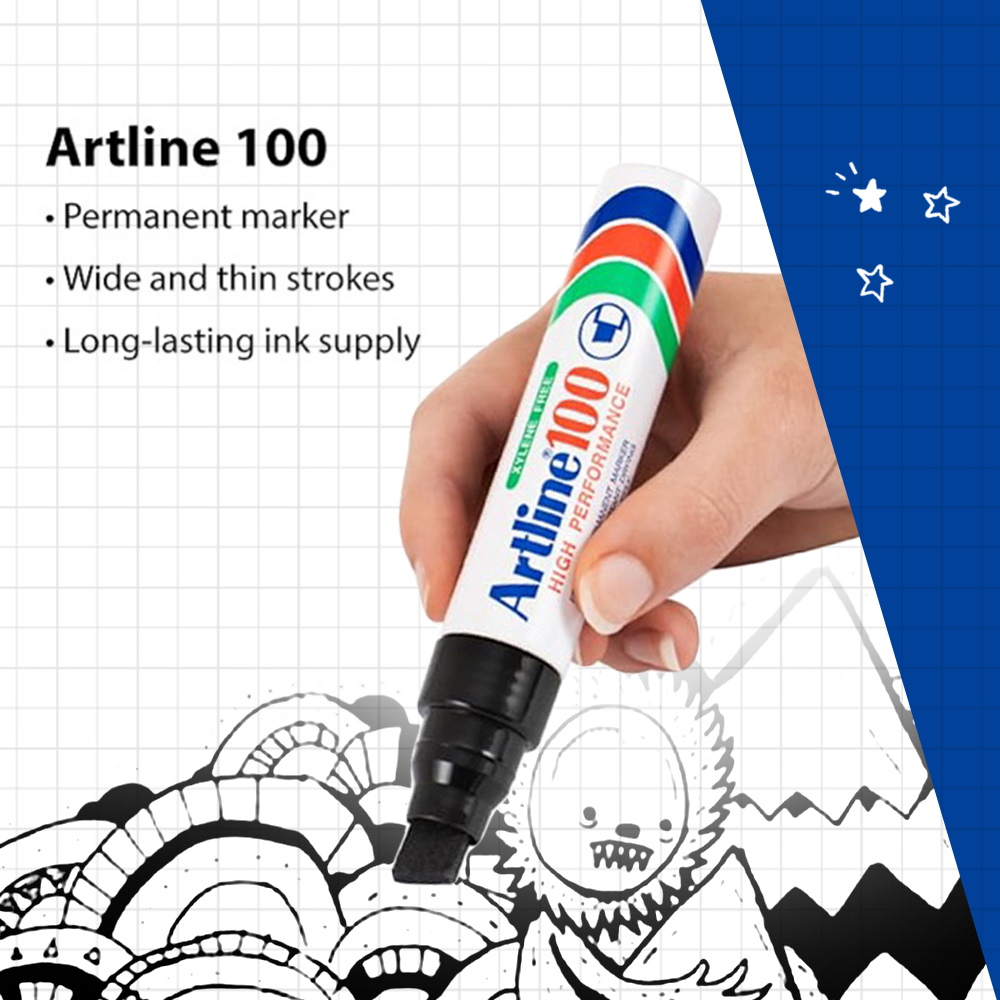 Artline100 Permanent Marker Bold Point Chisel Style 4 Colours | Shopee ...