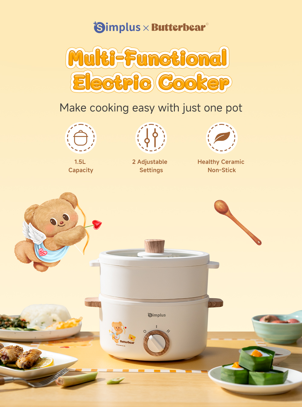 【Simplus×Butterbear】1.5L Electric Cooker | 630W Quick Heating | Auto ...