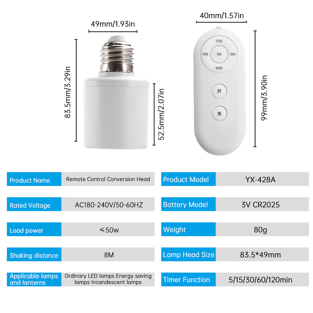 Smart Light Bulb Adapter E27 Wireless Remote Control Smart Timer Switch ...