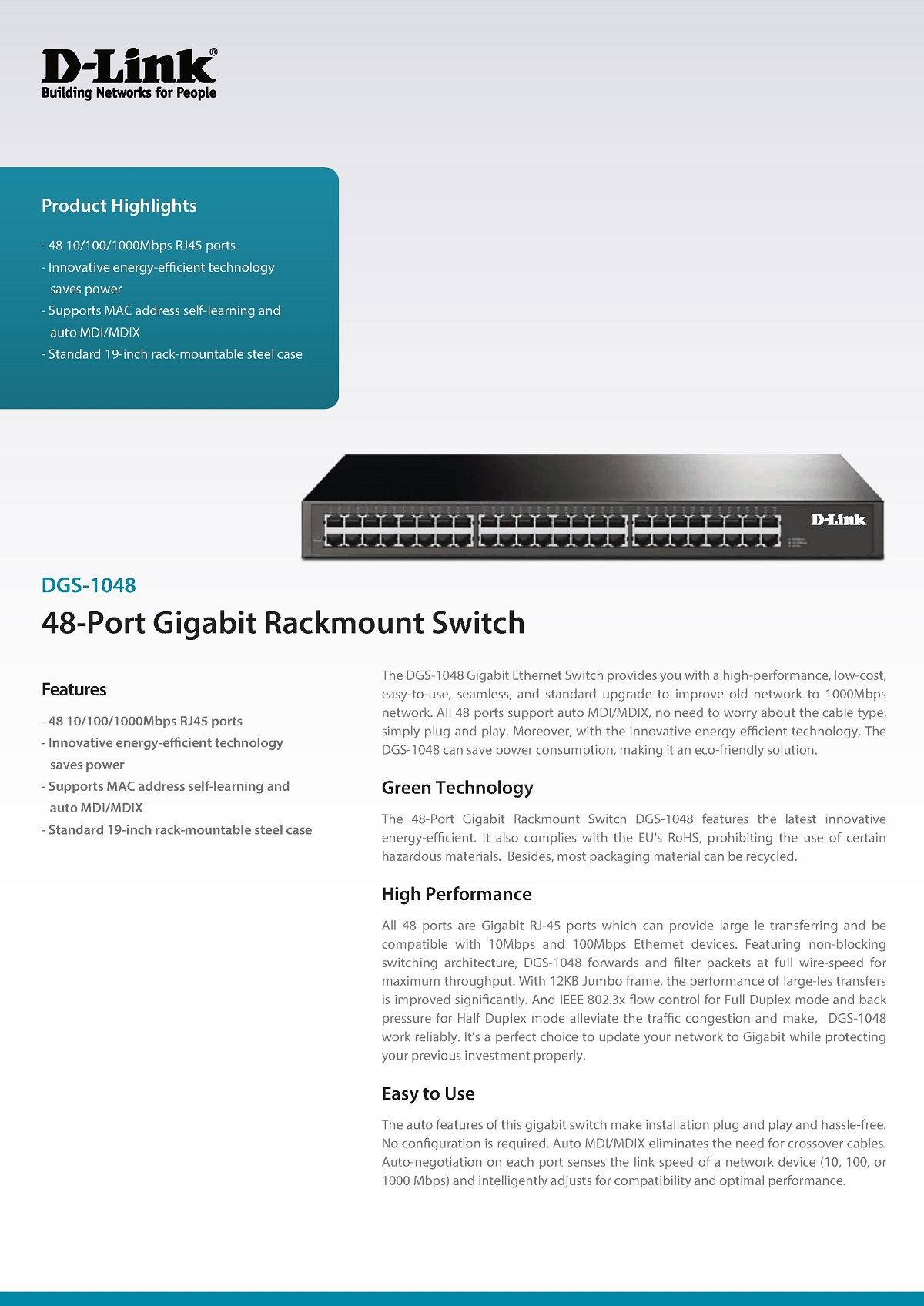 D-Link 48-Port Unmanaged Standalone Gigabit Switch (DGS-1048) | Shopee ...