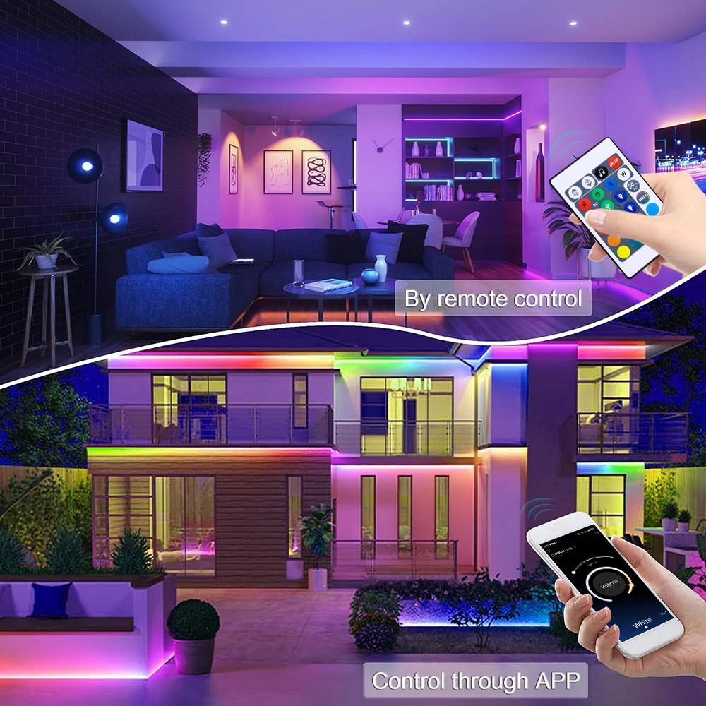RGB Neon Light Strip with APP and Remote Waterproof Music Sync Mode for ...